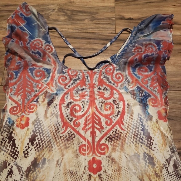 Style & Co Macys Women’s Retro Bohemian Ruffle Sleeve Blouse Size Medium - Picture 7 of 10